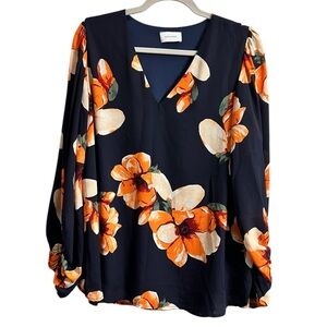 Adrienne Women’s Lined Navy Floral Blouse